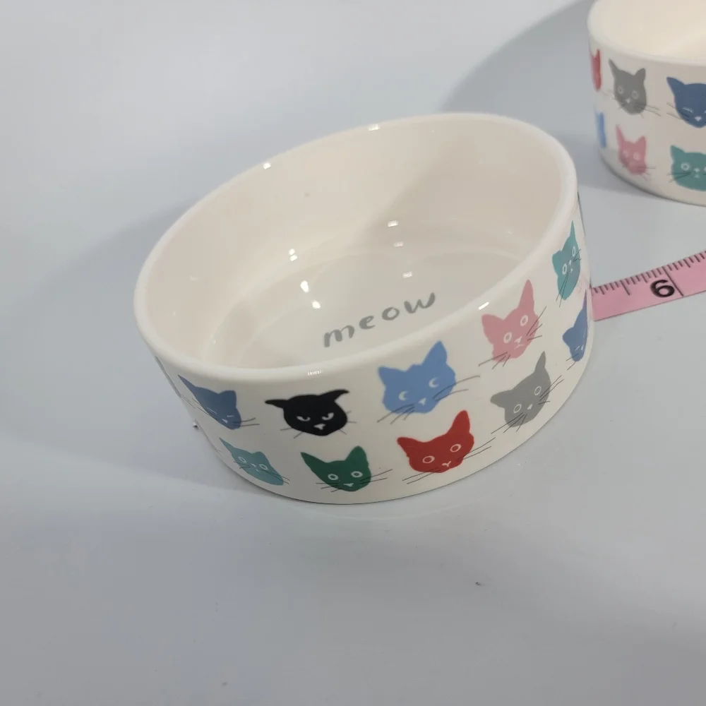 Fringe Studios California Set of 2 Cat-Themed Ceramic Bowls Colorful Cat Faces